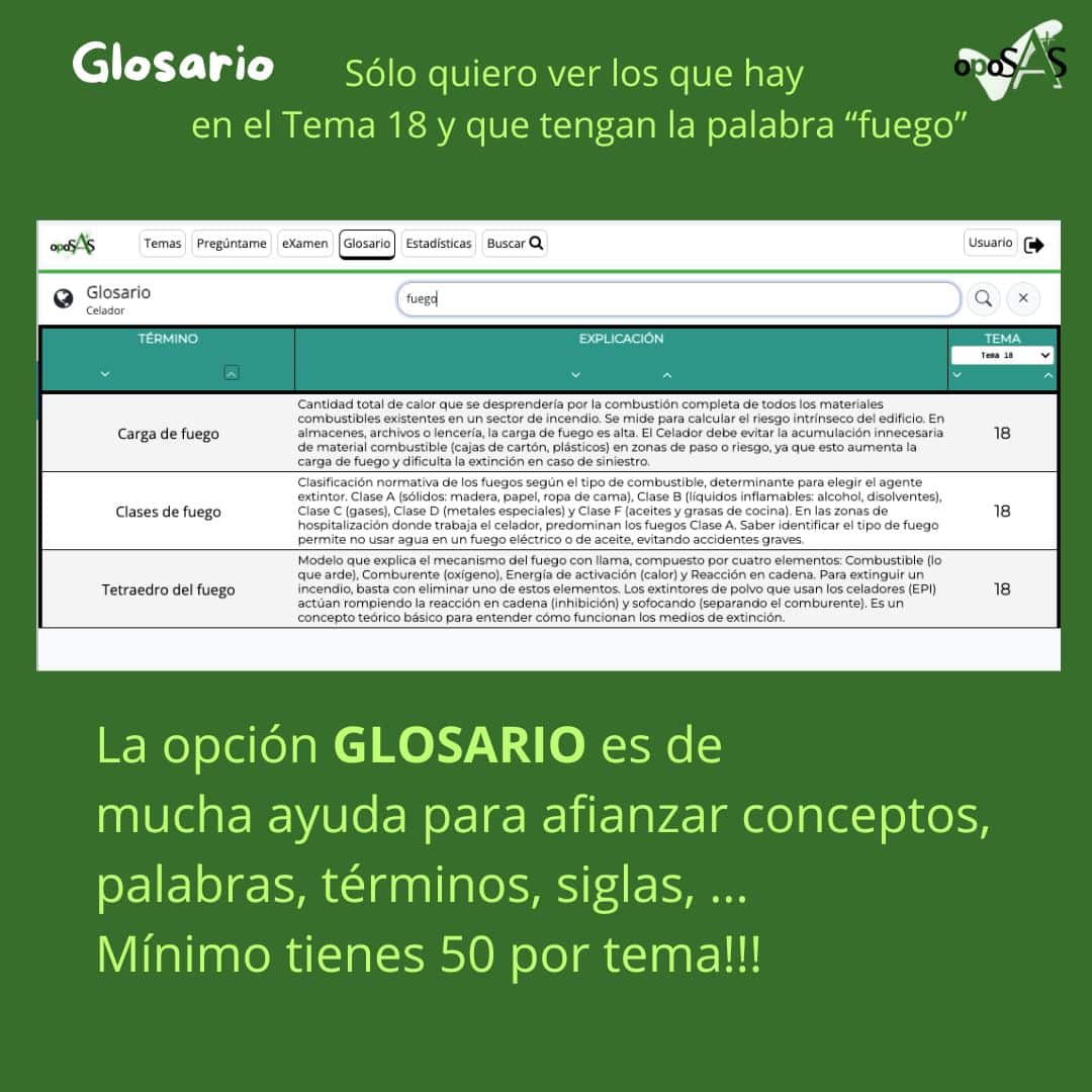 Opción Glosario Oposas.