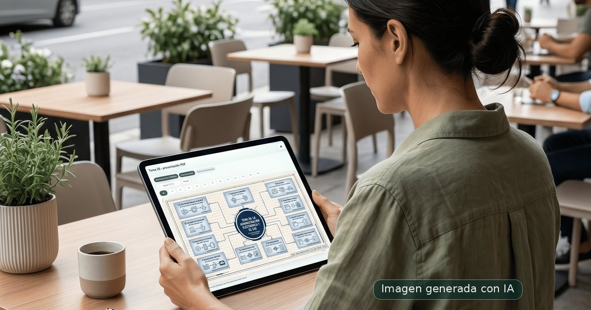 Persona revisando infografías de OposAs desde una tablet en una cafetería