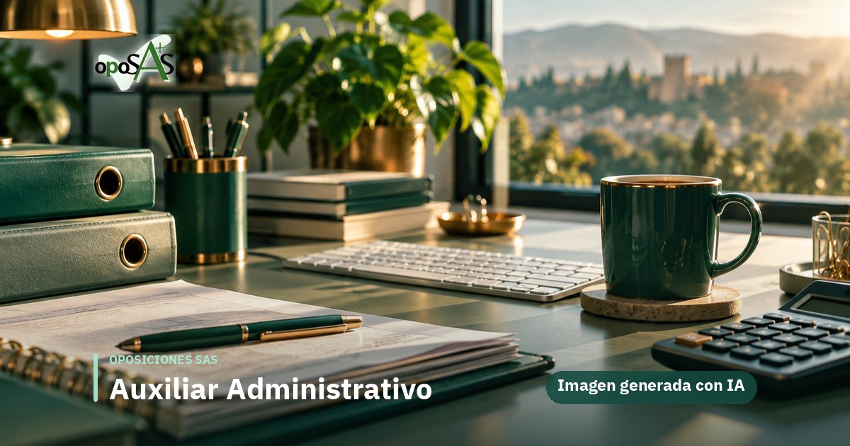 Auxiliar Administrativo · imagen artística del entorno de trabajo (sin personas)